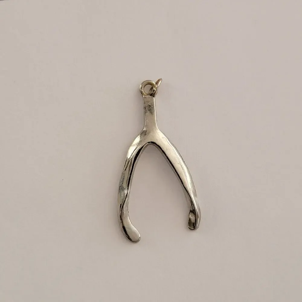 Womens Watch Wishbone Pendant Silver Tone Metal Charm Jump Ring Loop Minimalist